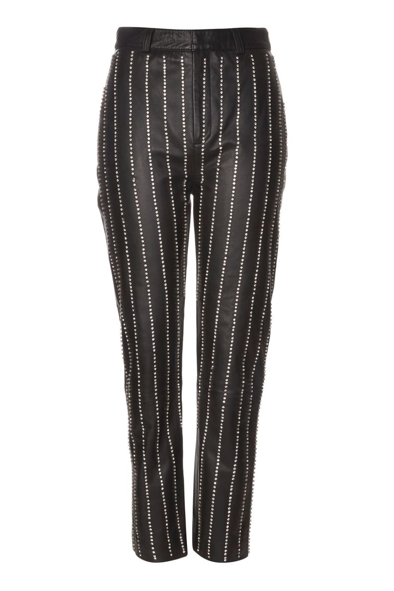 Topshop Real Leather Crystal Striped Pants