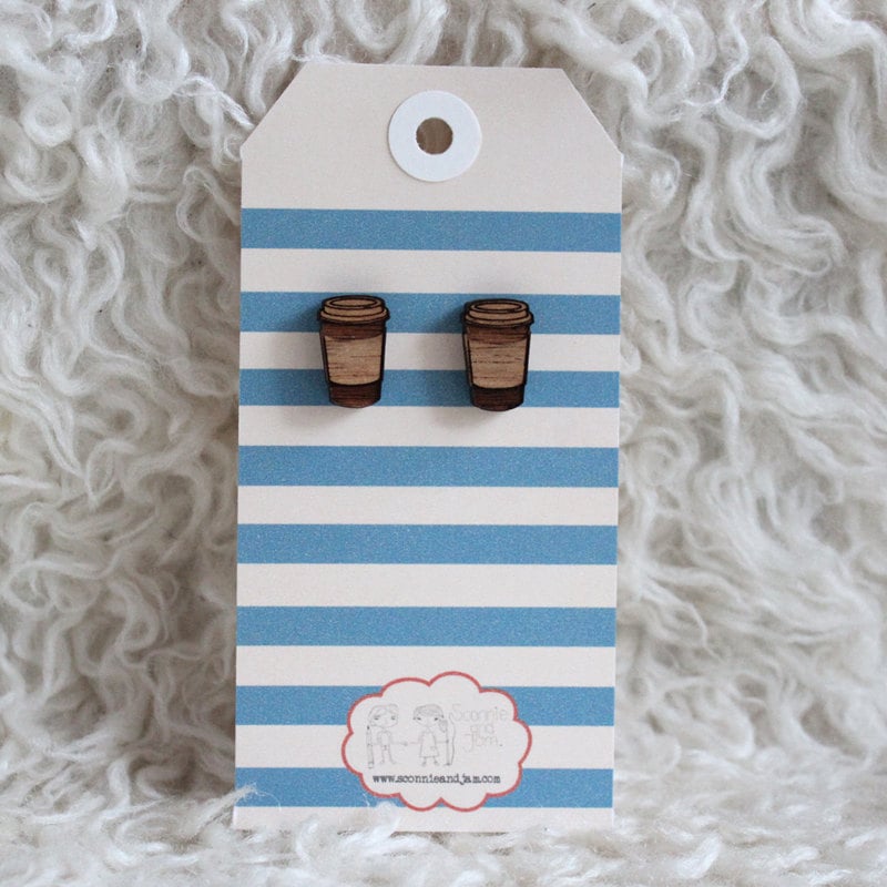 Laser Cut Wood Coffee Cup Earrings ($13)