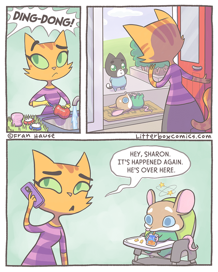 Litterbox Comics on Making New Friends Funny Parenting Cat Comics
