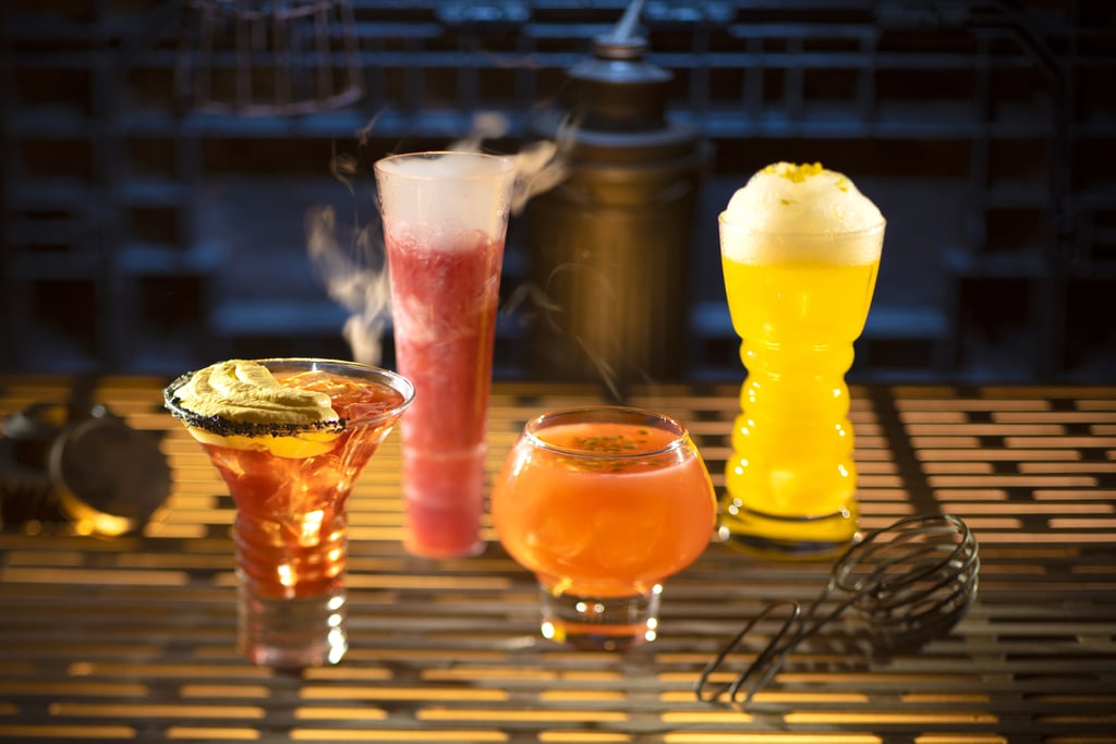 From left to right: The Outer Rim, Bespin Fizz, Yub Nub, and Fuzzy Tauntaun can be found at Oga's Cantina (all contain alcohol).