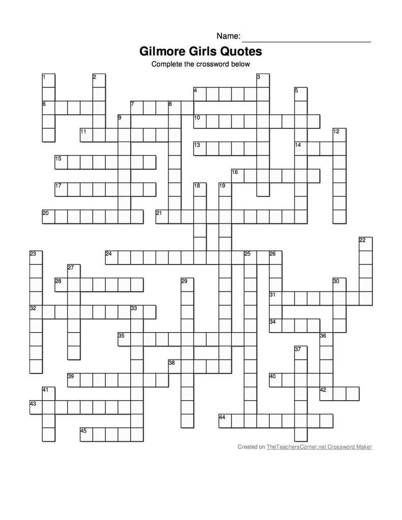 Gilmore Girls Crossword Puzzle Printable ($2)