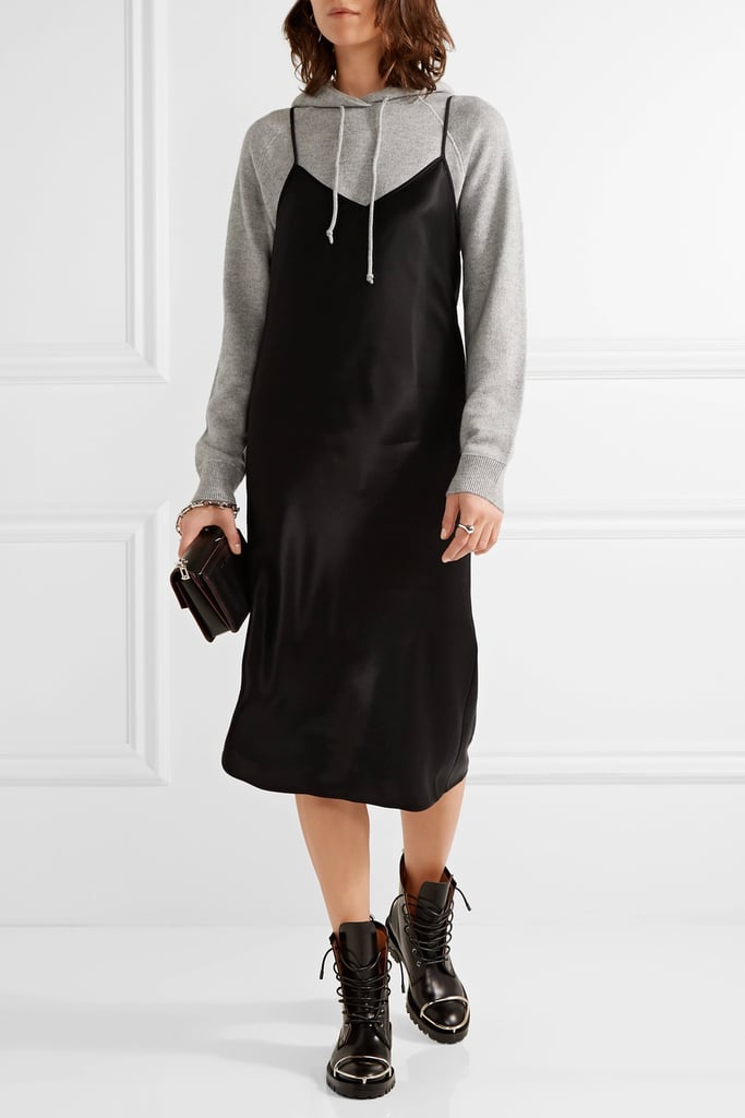 There is nothing as classic as a DKNY Satin Midi Dress — Black ($200). You can wear the slip under or over any of your pieces, or just by itself.