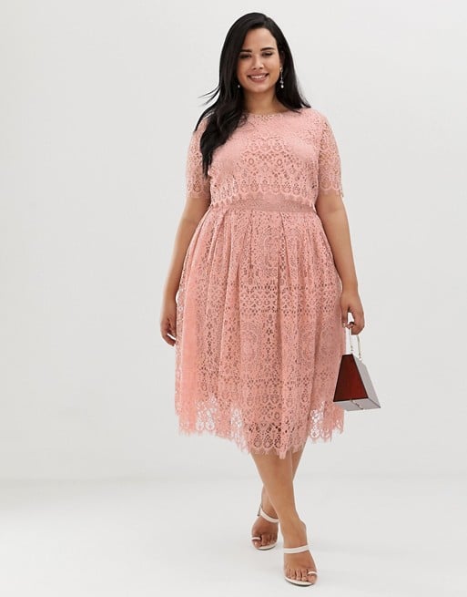 ASOS Design Curve Lace Short Sleeve Midi Prom Dress