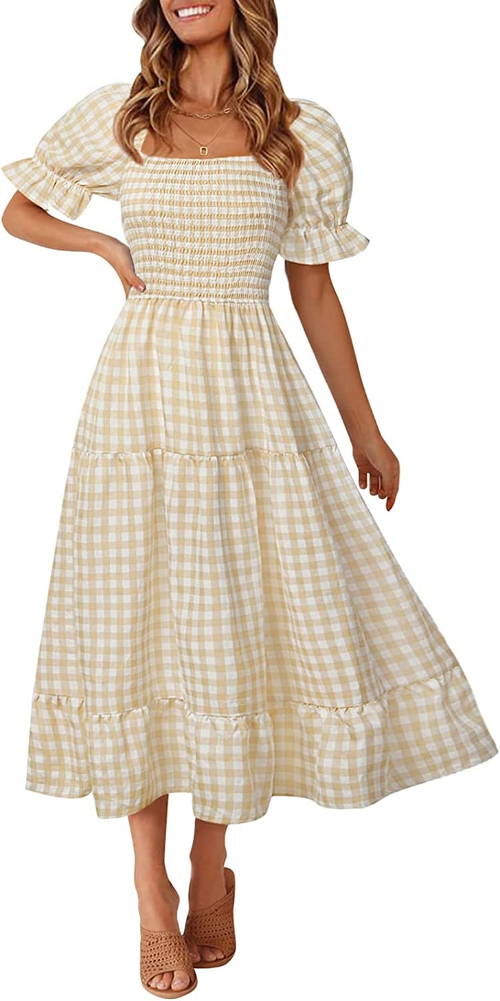 A PuffSleeve Midi Dress Merokeety Plaid Smocked Dress Most