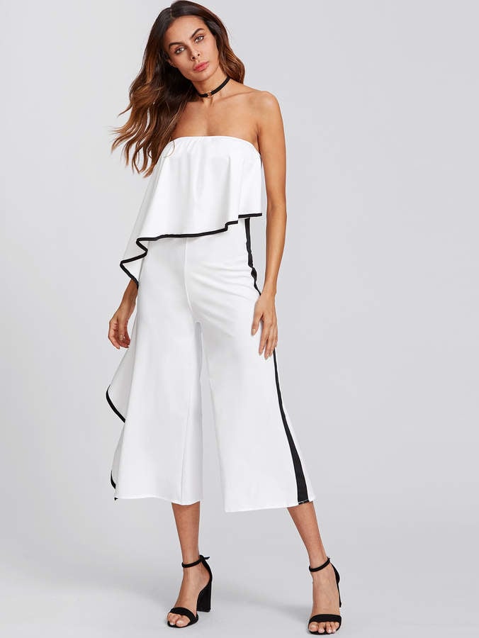 SheIn Contrast Trim Frill Strapless Jumpsuit | Jumpsuits From SheIn ...