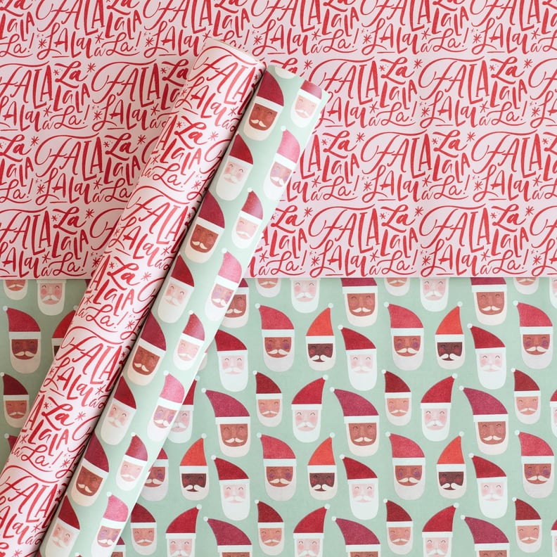 Minted Patterned Gift Wrap Red/Mint Santa