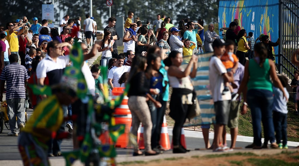 Fans made their way to Itaquerao Stadium to catch a glimpse of the opening ceremony rehearsals for the World Cup.