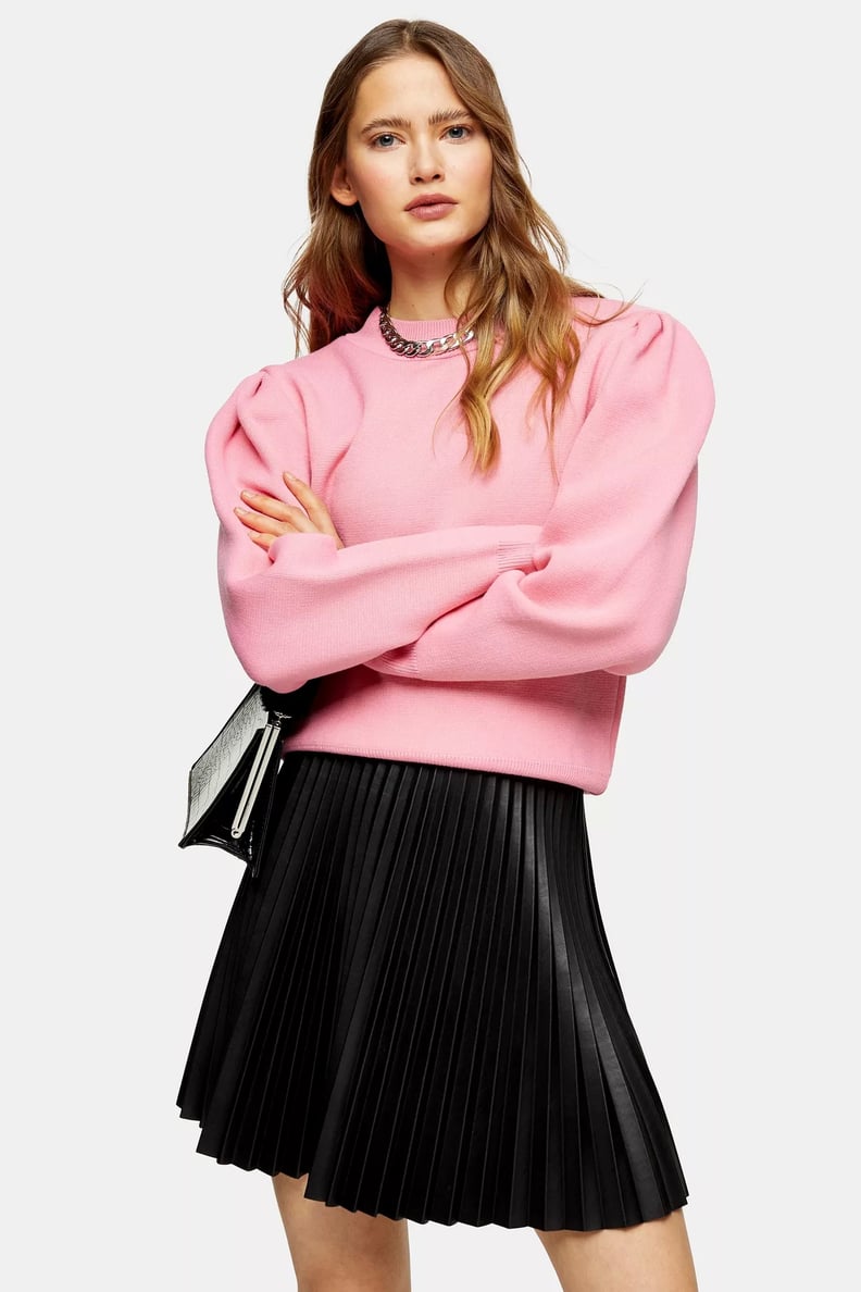 Pink Pleated Sleeve Sweatshirt