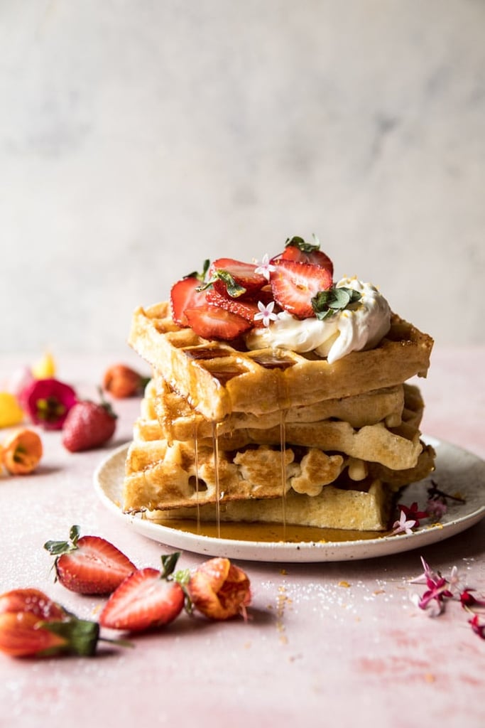 Overnight Waffles With Lemon Cream and Strawberries