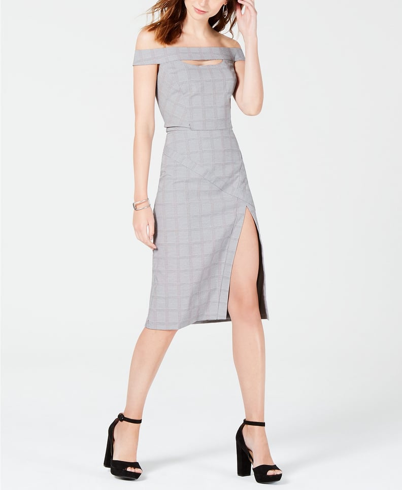 XOXO Plaid Off-The-Shoulder Sheath Dress