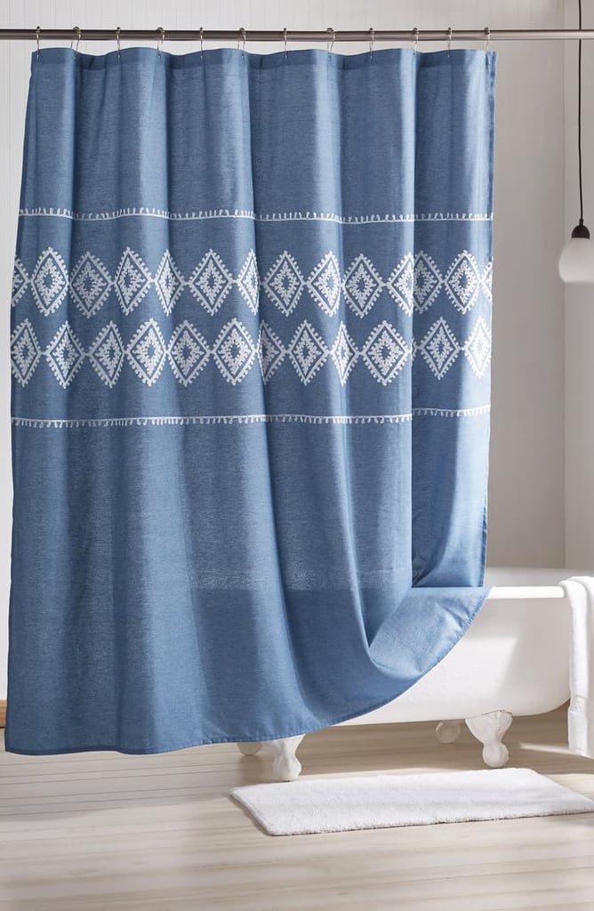 Peri Home Geo Embroidered Chambray Shower Curtain