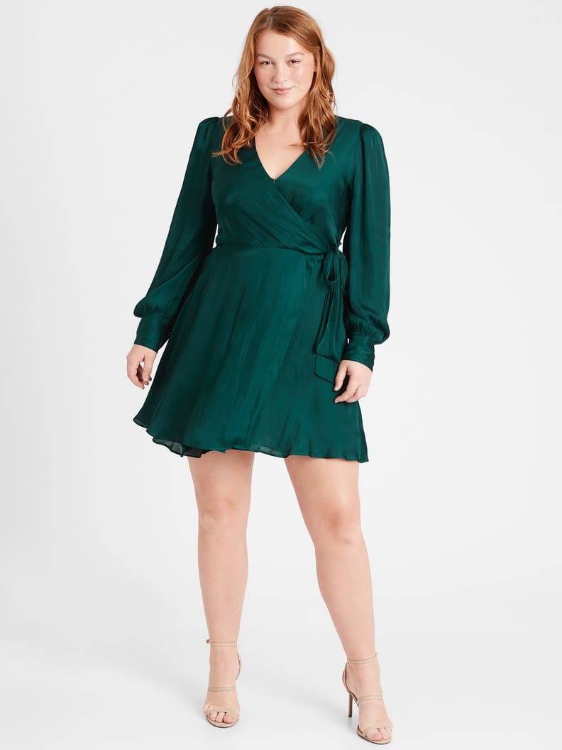 Banana Republic Satin Puff-Sleeve Wrap Dress