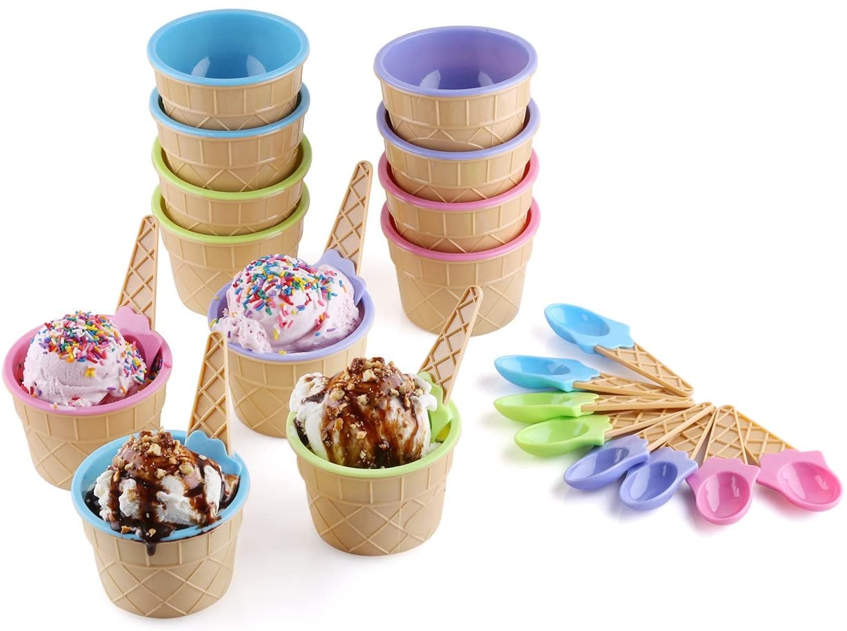 Set of 4 Ice Cream Cone Shaped Retro Sundae Dish Party Bowl Set Ice Cream Dishes 