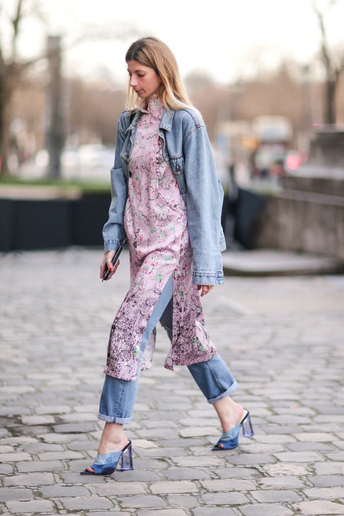A Dress Worn Over Jeans Topped Off With a Chambray Jacket | How to Wear ...