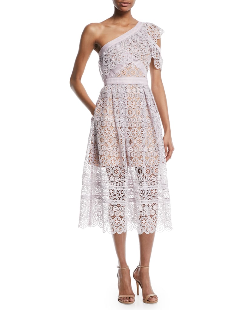 Self-Portrait One-Shoulder Floral Lace Midi Cocktail Dress
