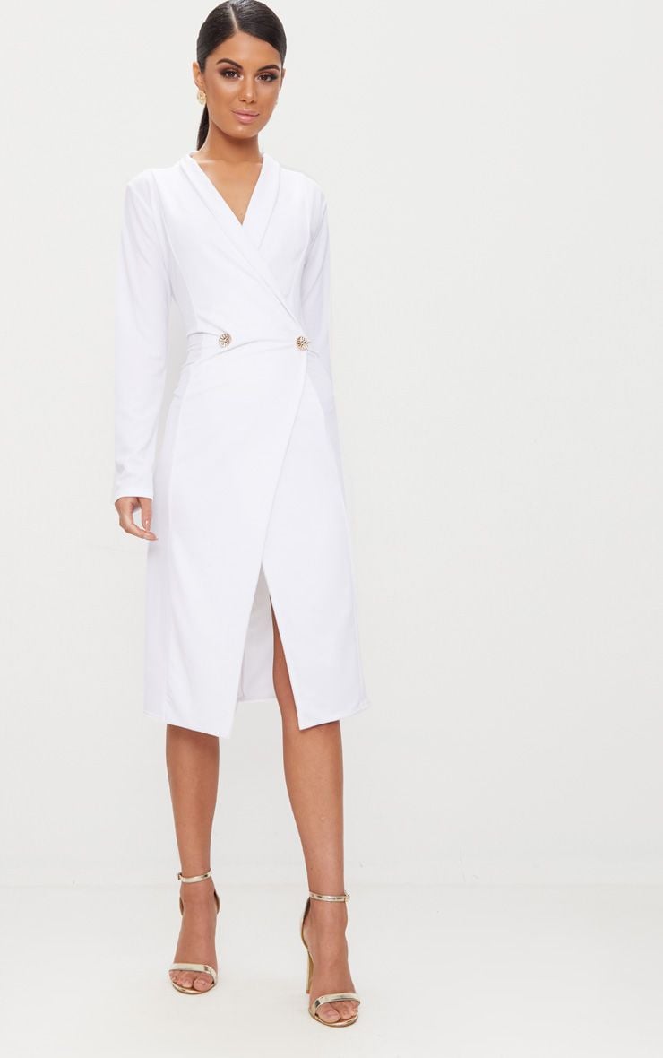 Pretty Little Thing White Button Detail Blazer Midi Dress