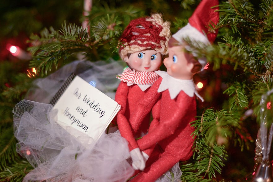 Mom Creates Elf on the Shelf Wedding and Honeymoon