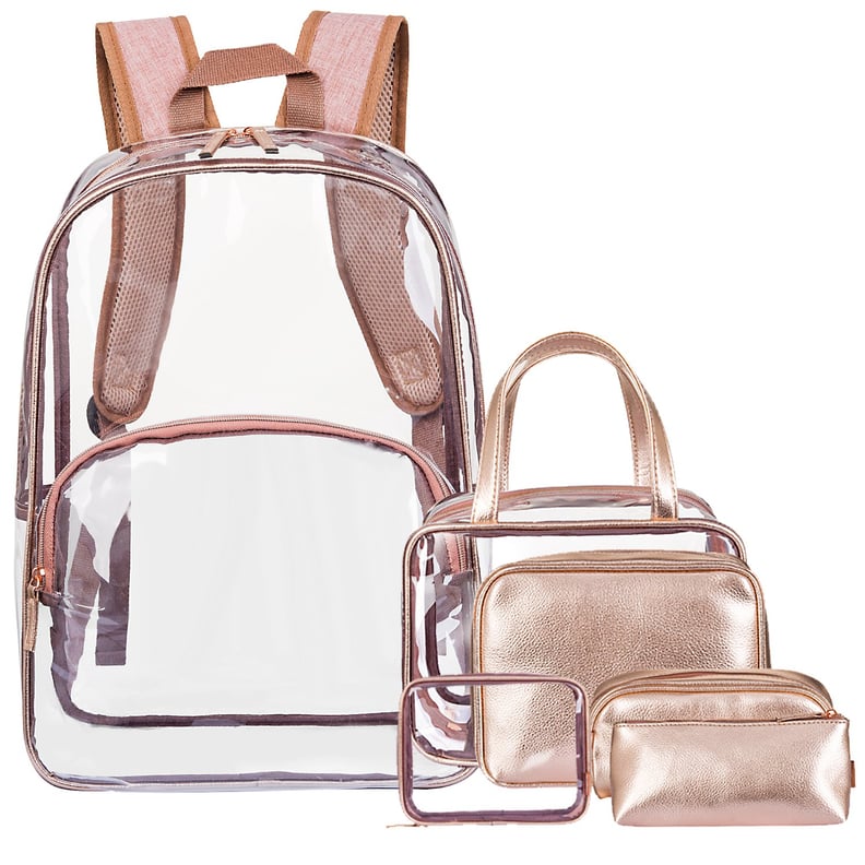 NiceEbag 6 -in-1 Clear Backpack with Cosmetic Bag & Case