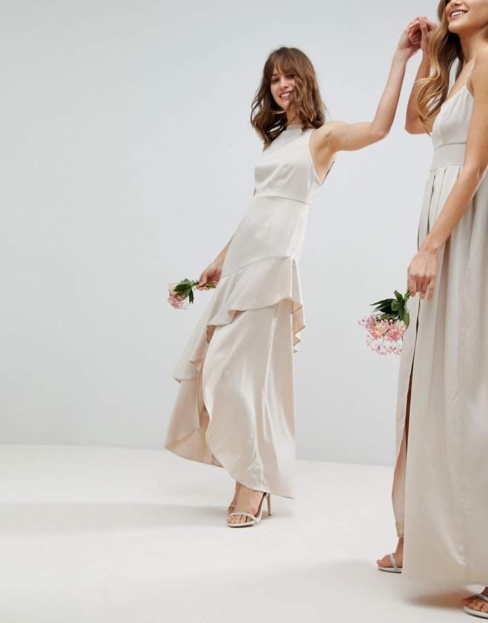 ASOS Wedding Satin Ruffle Hem Pinny Bodice Maxi Dress