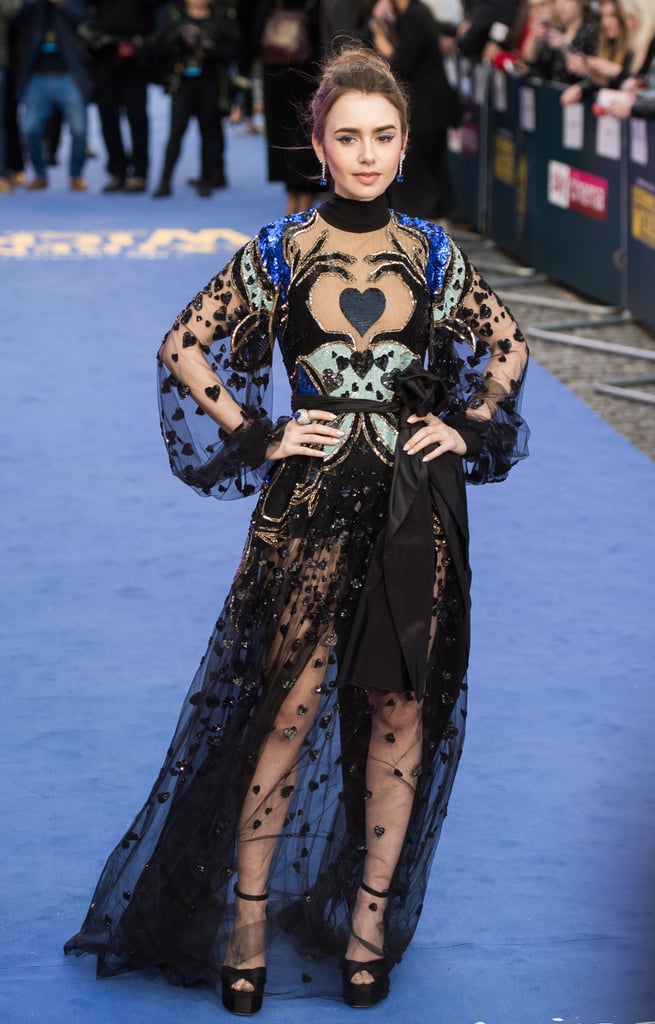 Lily Collins Gown With Hands and Heart 2019