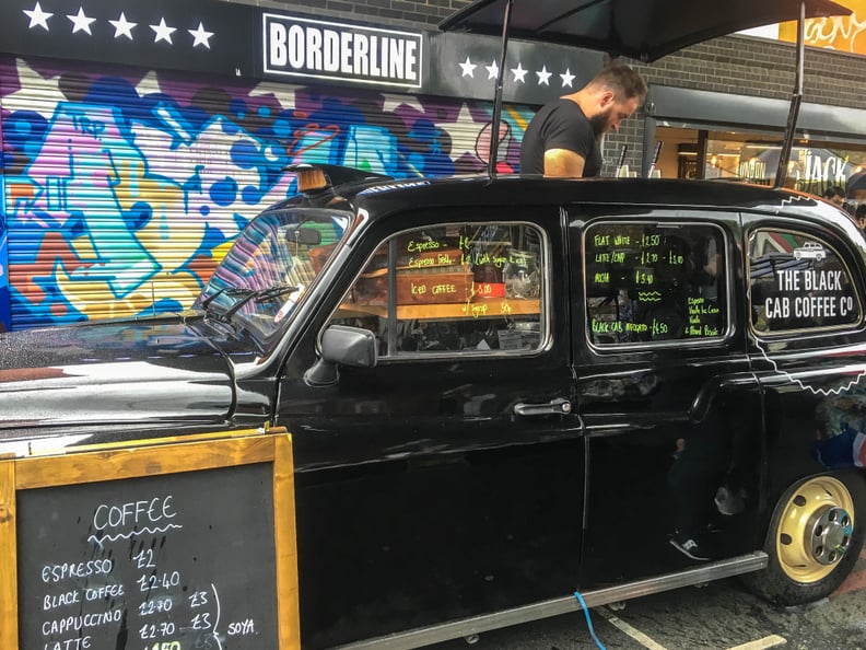 Fuel up on caffeine with a cup of joe from an authentic London taxi.