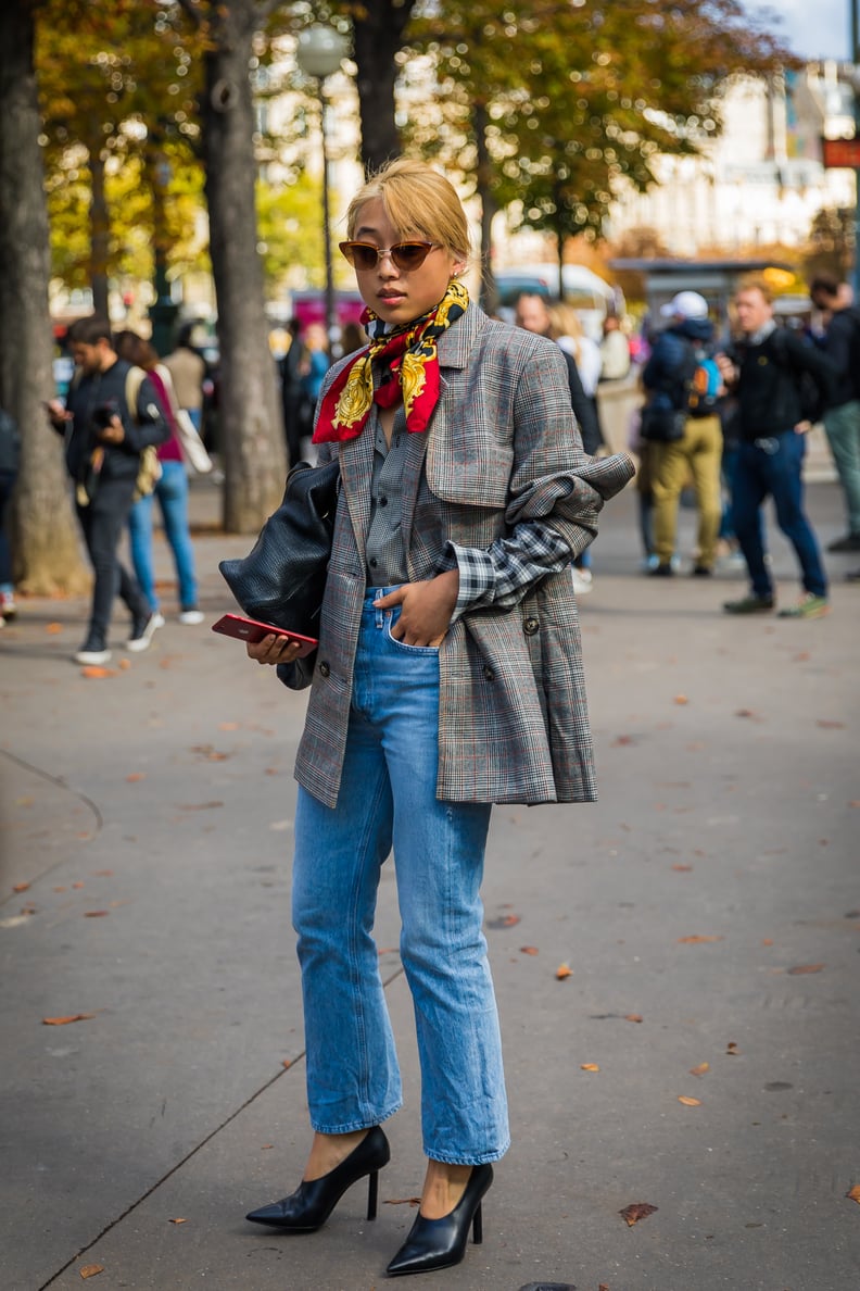 Tie a Silk Printed Style Into a Loose Knot Over Your Blazer