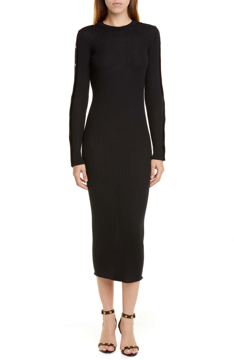 Versace Long-Sleeved Wool Rib Midi Sweater Dress