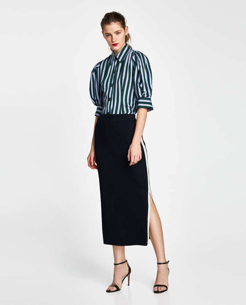 Zara Midi Skirt With Contrasting Detail