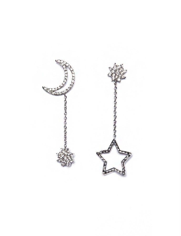 Pixie Market Stars and Moon Diamond Drop Earrings