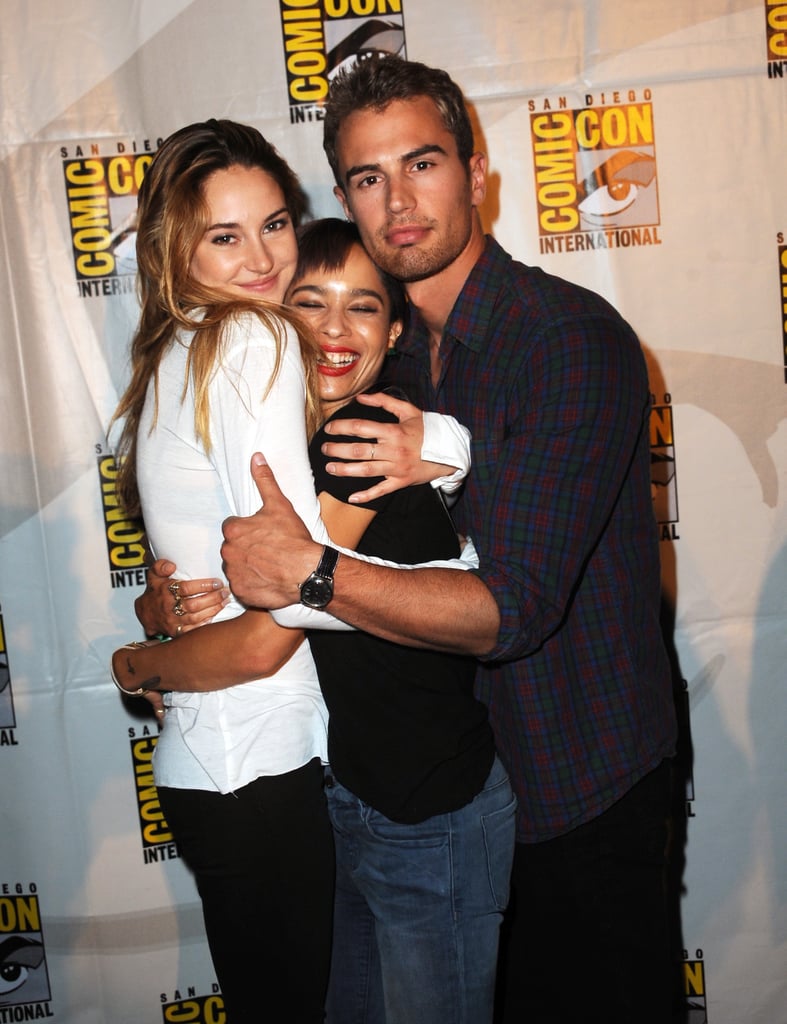 Shailene Woodley and Theo James sandwiched their Divergent costar Zoë Kravitz at the movie's panel in 2013.