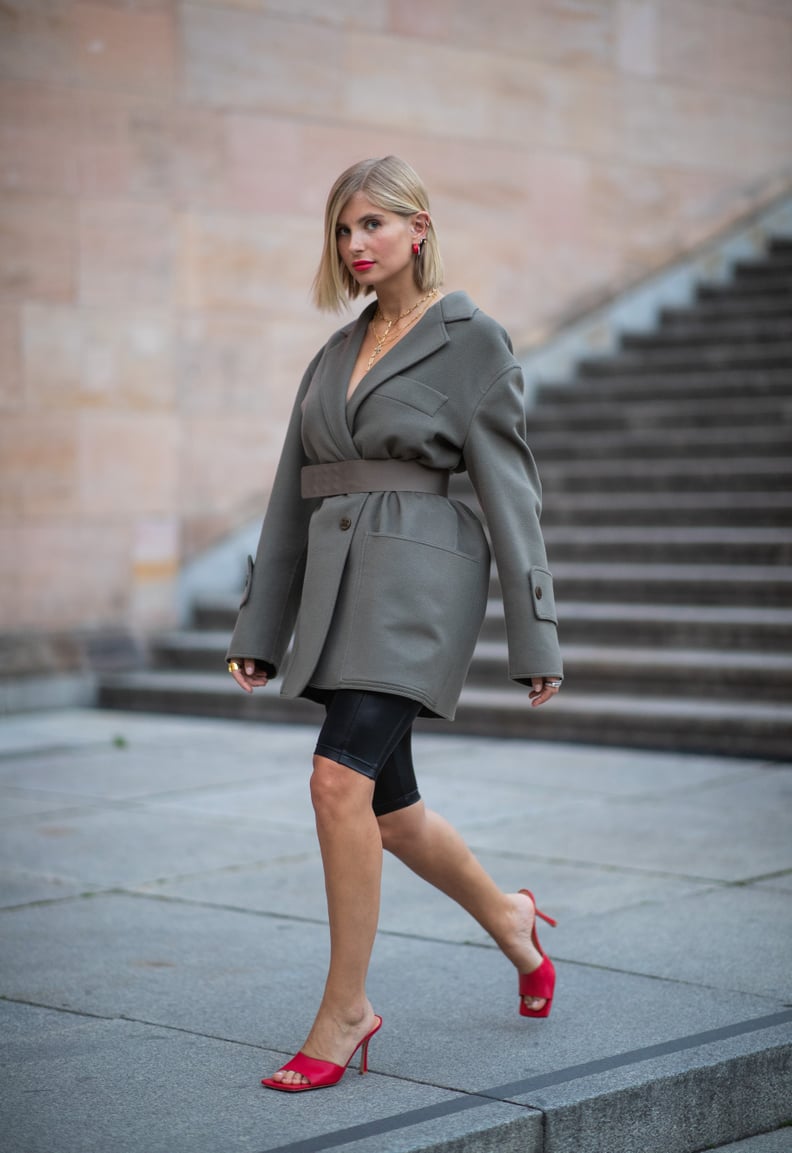 Pair Your Bikers Shorts With a Blazer and Red Heels