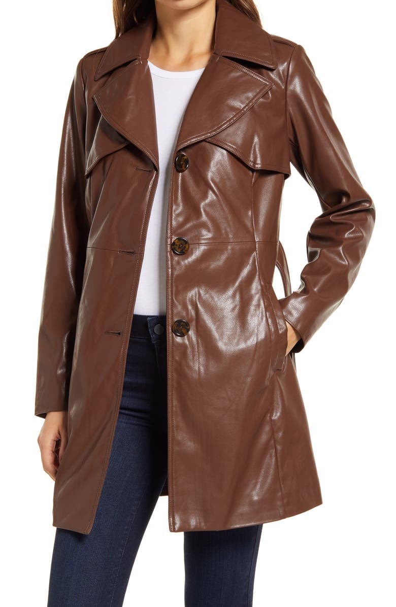 Sam Edelman Faux-Leather Belted Trench Coat