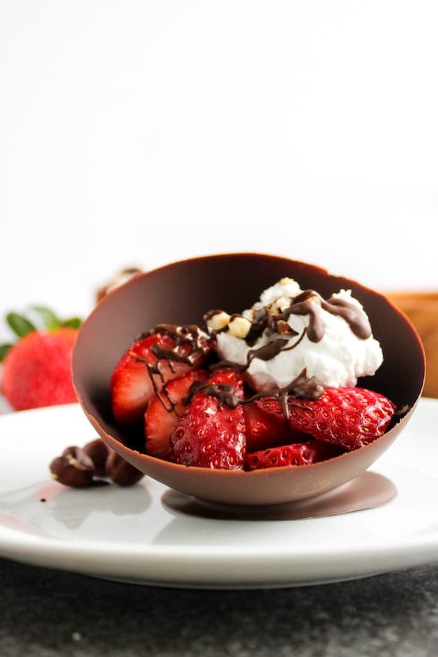 Chocolate Bowls With Strawberries and Coconut Whipped Cream