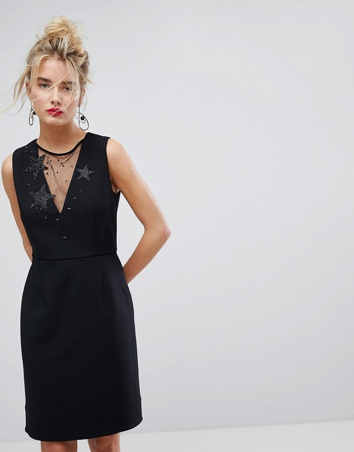 Essentiel Antwerp Star Embellished Mesh Insert Dress