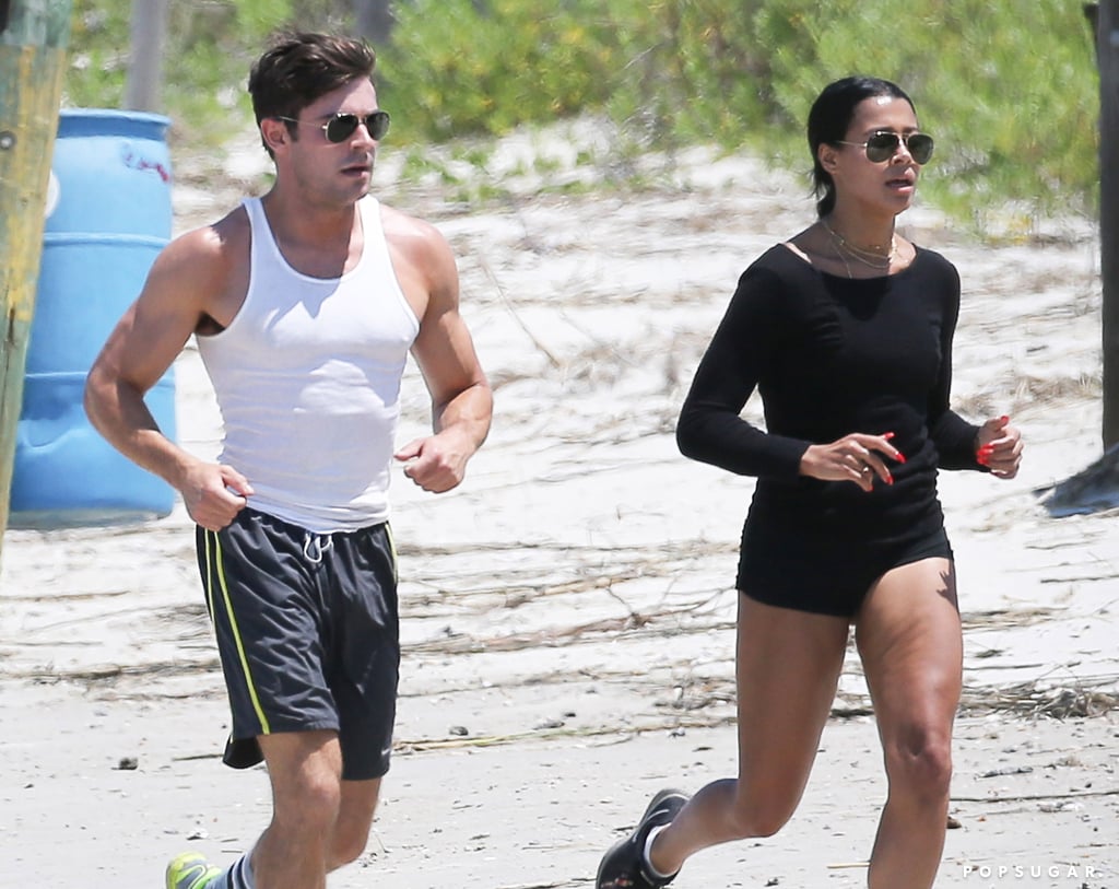 Zac Efron and Sami Miro Run on the Beach May 2015