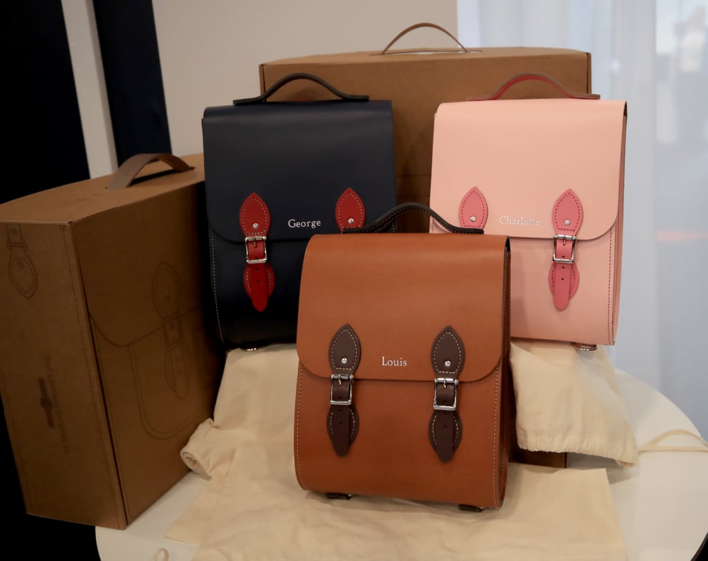 Pictured are the bags gifted by Liverpool's Leather Satchel Company for each of the children, Prince George, Princess Charlotte, and Prince Louis.