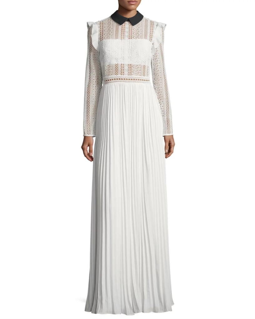 Self-Portrait Long-Sleeve Paneled Lace Maxi Dress | Cardi B SNL White ...