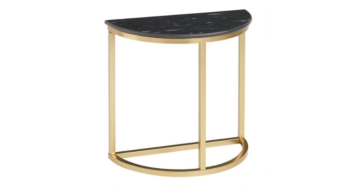 Half Round Black Granite and Gold Metal Tanis Accent Table