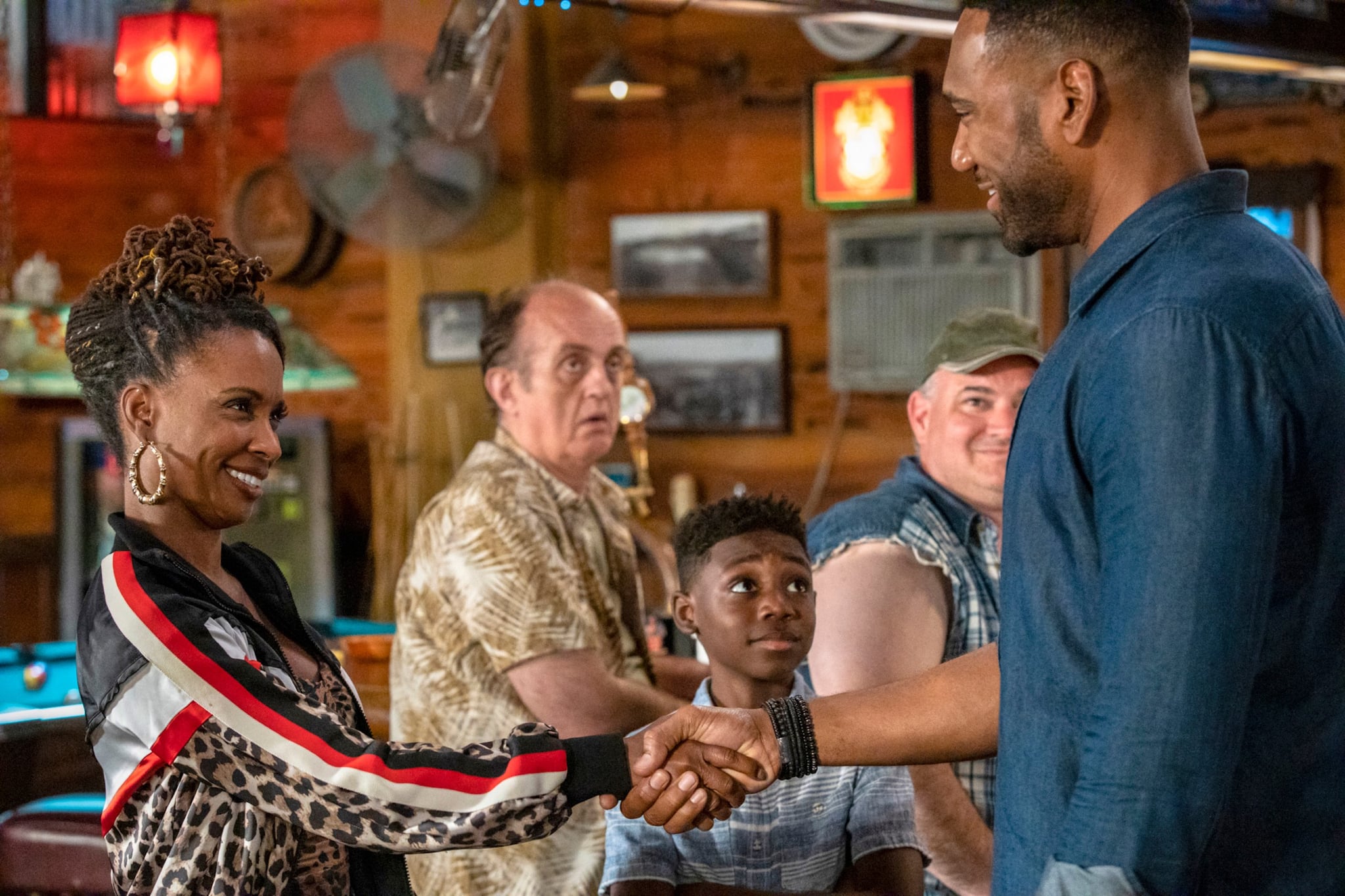 SHAMELESS, from left: Shanola Hampton, Christian Isaiah, Anthony Alabi, 'Which America?', (Season 10, ep. 1003, aired Nov. 24, 2019). photo: Paul Sarkis / Showtime / courtesy Everett Collection