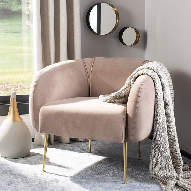 A Trendy Accent Piece: Safavieh Couture Home Alena Mid-Century Pale Mauve and Gold Accent Chair