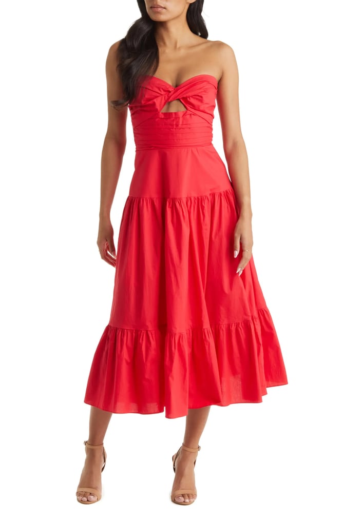 A Strapless Red Dress: Vici Collection Strapless Cutout Cotton Midi Dress