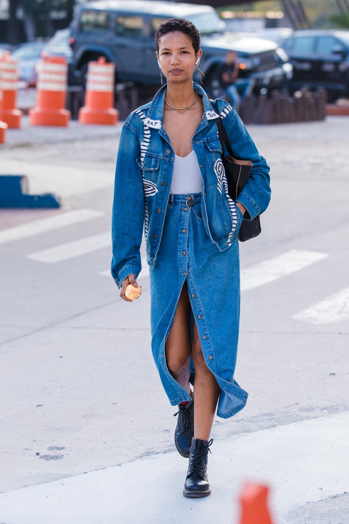 Go For a Flowy Look With an Oversize Denim Jacket and Combat Boots