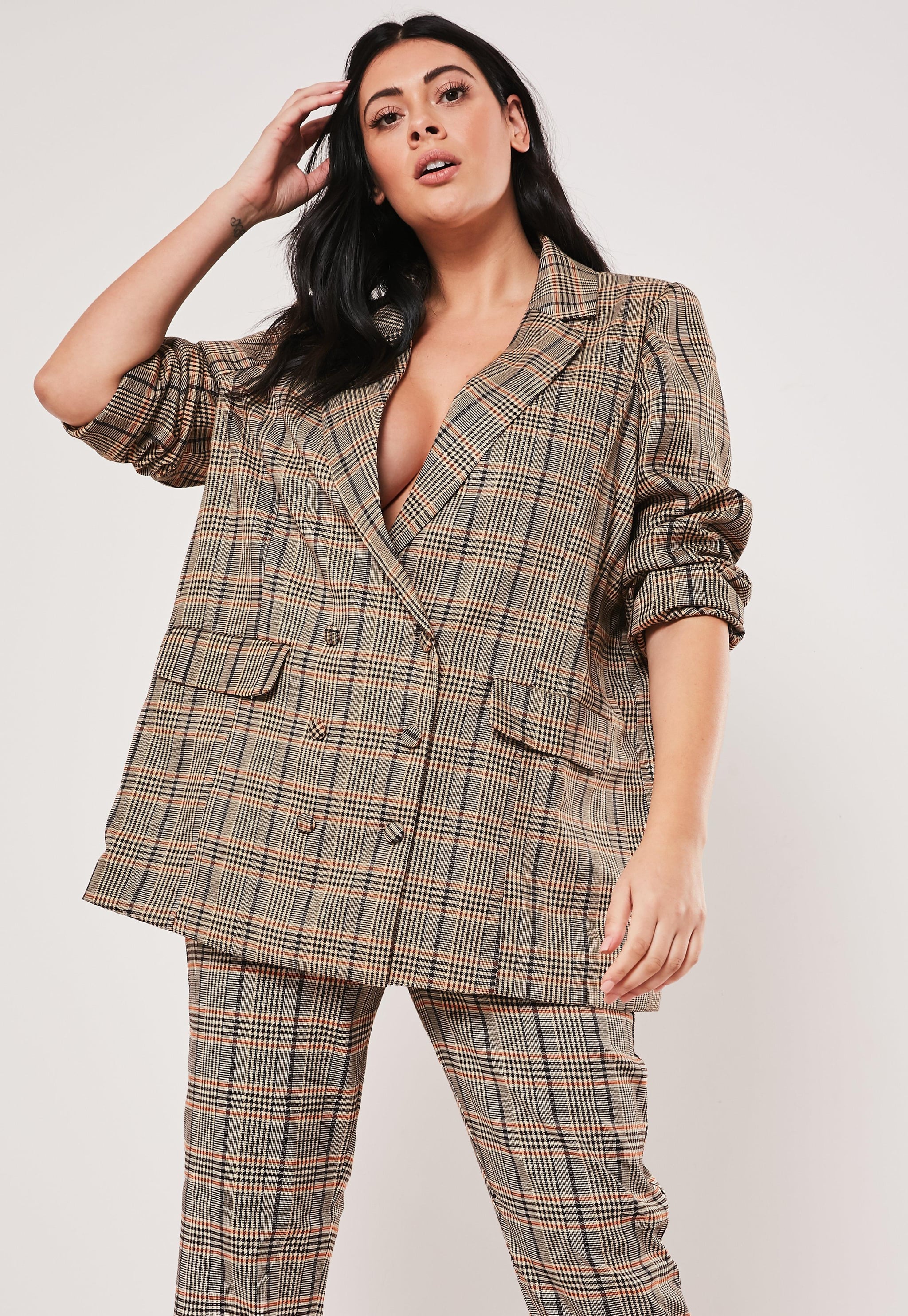 Missguided Plus Size Brown Co Plaid Boyfriend Blazer | Selena Celebrated the Release of Rare in This Clueless-Inspired | Fashion Photo 11