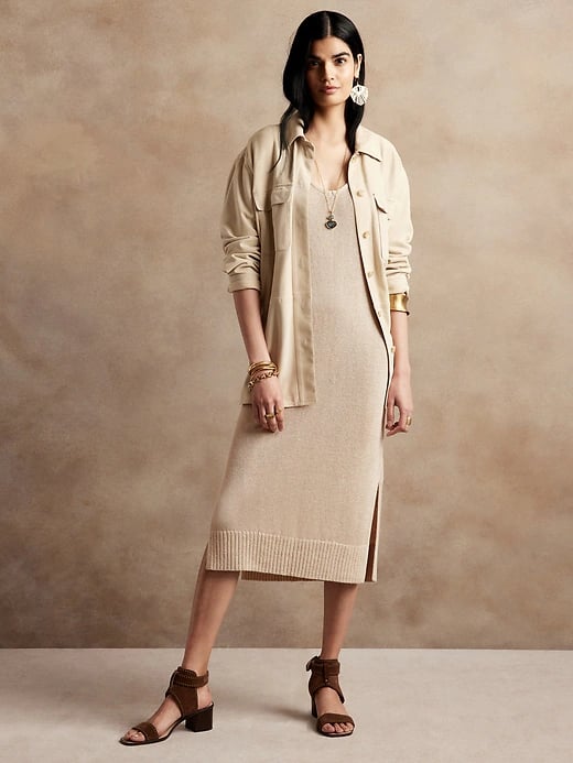 Banana Republic Italian Linen-Blend Dress With Side Slits