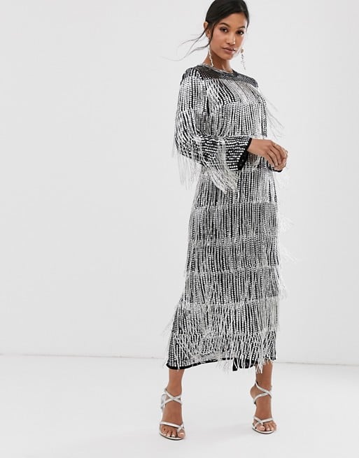 ASOS EDITION sequin & fringe midi tunic dress