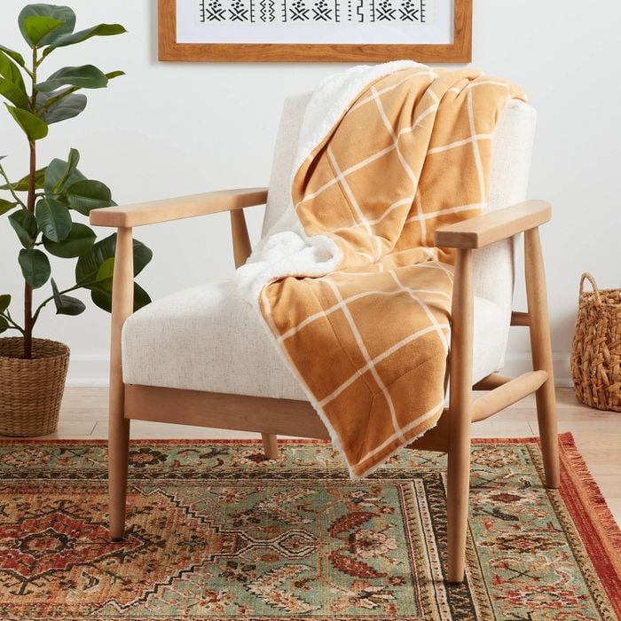 Layer Up Threshold Windowpane Printed Plush Throw Blanket Cosy