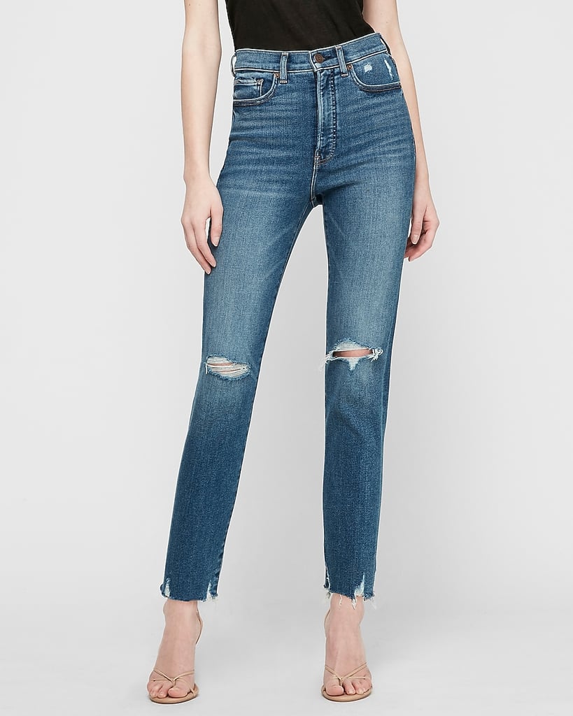 Super High-Waisted Ripped Slim Ankle Jeans