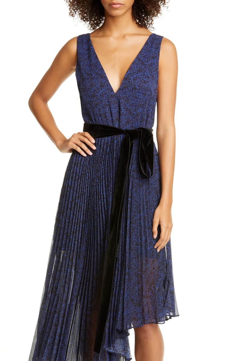 Alice + Olivia Aiden Asymmetrical Chiffon Midi Dress