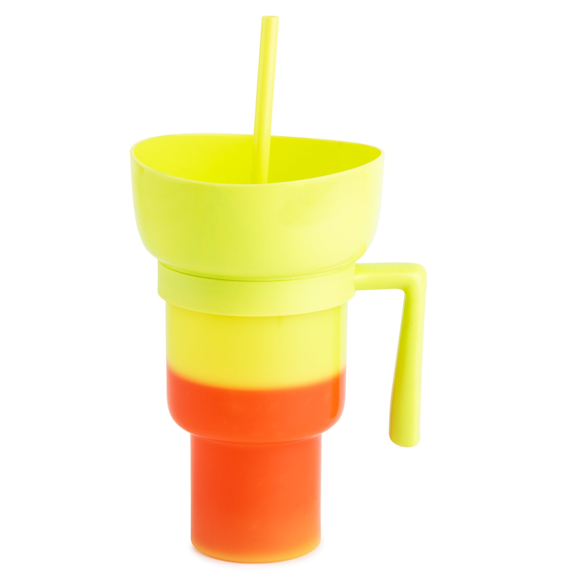 Cup and Bowl Combo with Straw, 32 oz Stadium Glass with Snack Bowl, 2-in-1 Snack Drink Cup with Straw