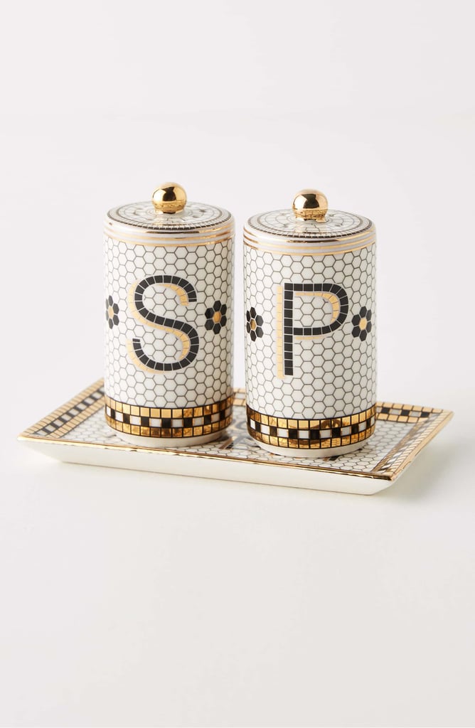 Anthropologie Bistro Tile Salt & Pepper Shakers with Tray